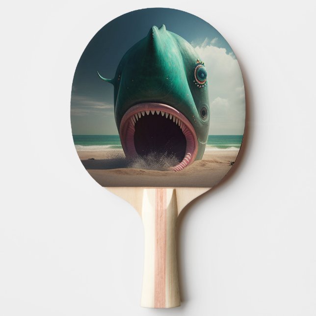 Shark sculpture on the beach ping pong paddle (Front)