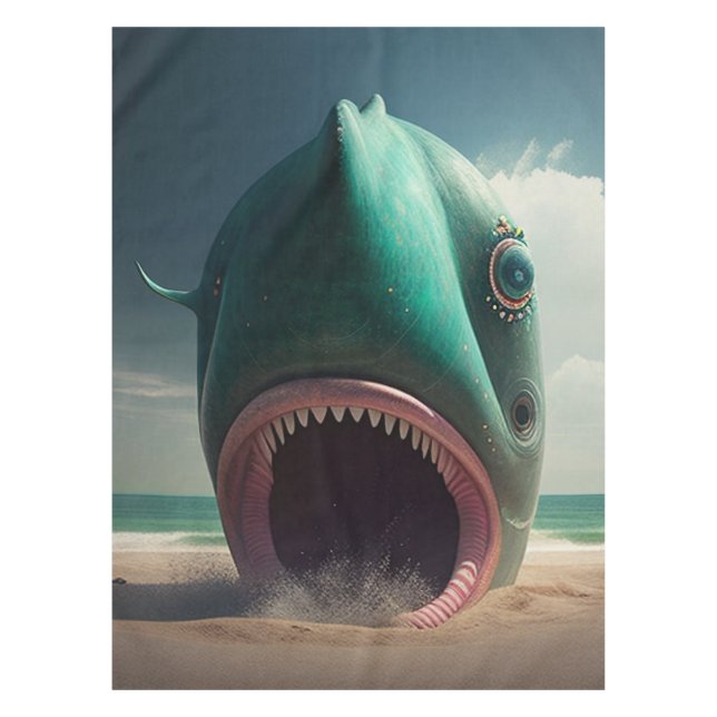 Shark sculpture on the beach tablecloth (Front)