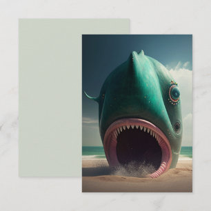 Shark sculpture on the beach thank you card