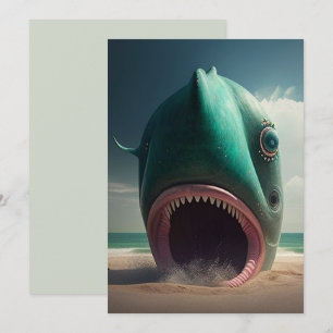 Shark sculpture on the beach thank you card