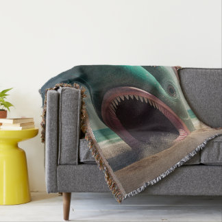 Shark sculpture on the beach throw blanket