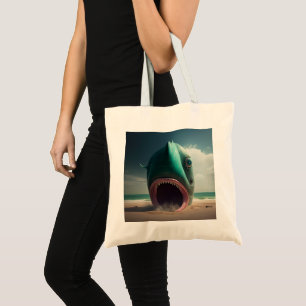 Shark sculpture on the beach tote bag