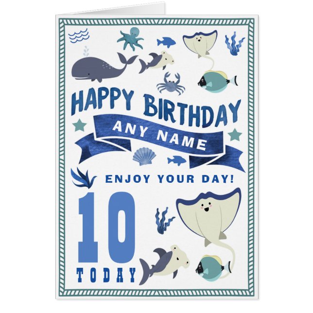 Shark Sea Fish Personalised Birthday Card (Front)