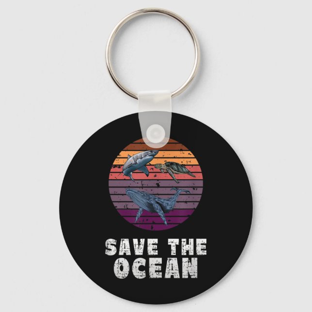 Shark, Sea Turtle, Whale, Environmental Protection Key Ring (Front)