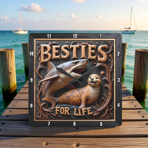 Shark Seal Dark Ocean Square Wall Clock