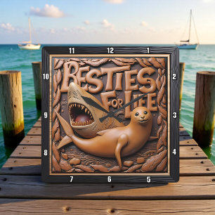 Shark Seal Playful Marine Square Wall Clock