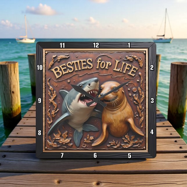 Shark Seal Underwater Friends Square Wall Clock (Creator Uploaded)