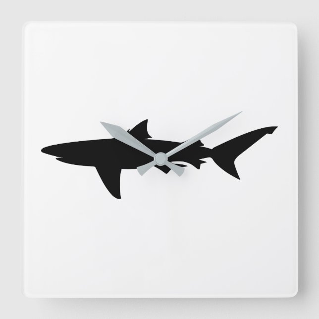 Shark silhouette square wall clock (Front)