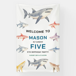 Shark Splash 5th Birthday Cute Ocean Kids Banner