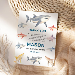 Shark Splash 5th Birthday Cute Ocean Kids Thank You Card