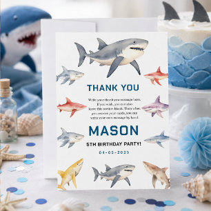 Shark Splash 5th Birthday   Cute Ocean Kids Thank You Card