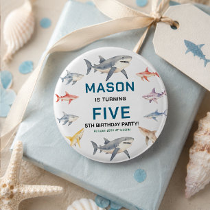 Shark Splash 5th Birthday Party Cute Ocean Kids 3 Cm Round Badge