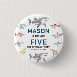 Shark Splash 5th Birthday Party Cute Ocean Kids 3 Cm Round Badge