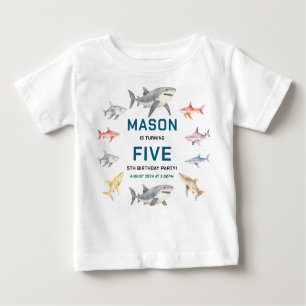 Shark Splash 5th Birthday Party   Cute Ocean Kids Baby T-Shirt