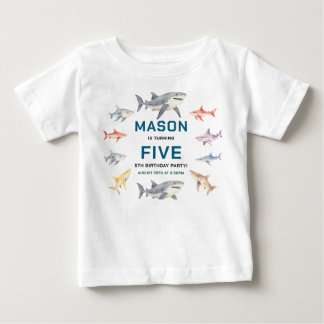 Shark Splash 5th Birthday Party | Cute Ocean Kids Baby T-Shirt