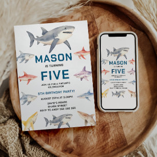 Shark Splash 5th Birthday Party Cute Ocean Kids Invitation