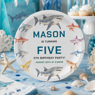 Shark Splash 5th Birthday Party Cute Ocean Kids Paper Plate