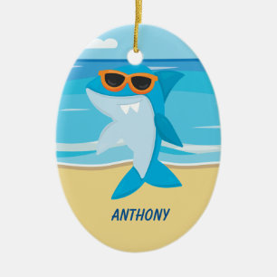 Shark Standing on Beach Ornament