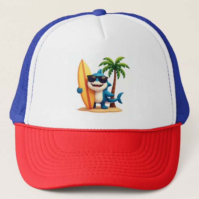 Shark Style 🦈 Surf Cap with Tropical Cartoon Art (Front)