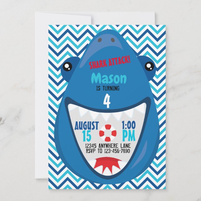 Shark Summer Birthday Party Invitations (Front)