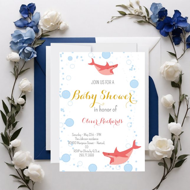 Shark Summer Party Splish Splash Kids Baby Shower Invitation (Creator Uploaded)