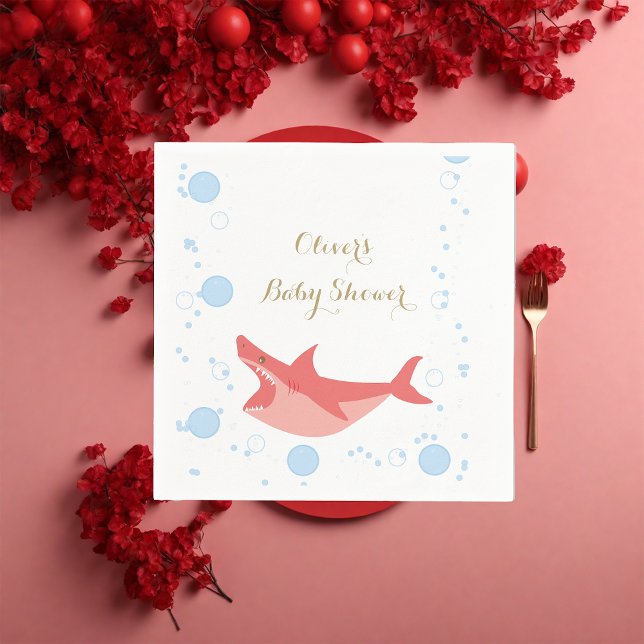 Shark Summer  Red und Blue Bubbles Baby Shower  Napkin (Creator Uploaded)