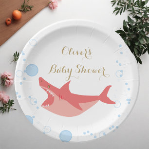 Shark Summer  Red und Blue Bubbles Baby Shower  Paper Plate