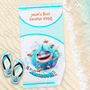 Shark Summer Vacation Name Boy Beach Towel