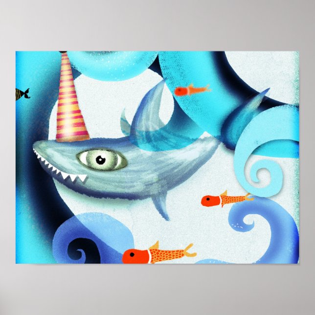 Shark Surfing Swirly Poster (Front)