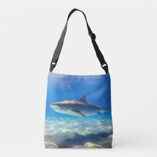 Shark Swimming Blue Ocean Water Crossbody Bag