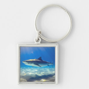 Shark Swimming Blue Ocean Water Key Ring