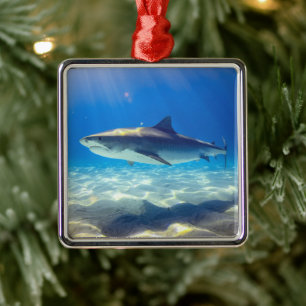 Shark Swimming Blue Ocean Water Metal Ornament