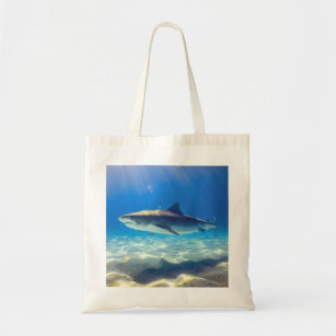 Shark Swimming Blue Ocean Water Tote Bag