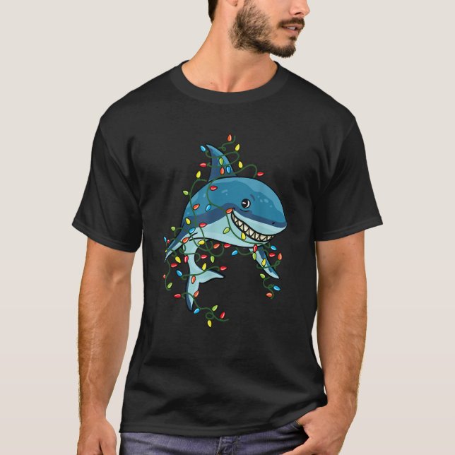 Shark Tangled Up in Christmas Lights  Santa Gift  T-Shirt (Front)