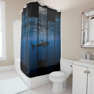 Shark Tank:  Blue and Black Shower Curtain