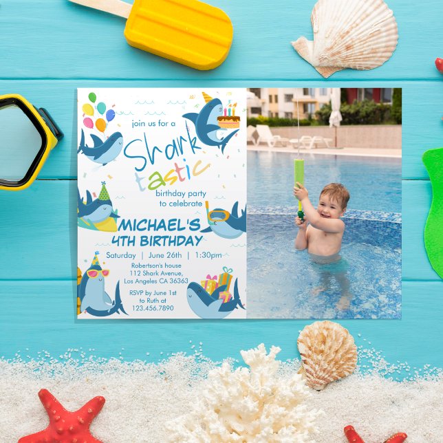 Shark-Tastic All Ages Photo Birthday Party  Invitation (Creator Uploaded)