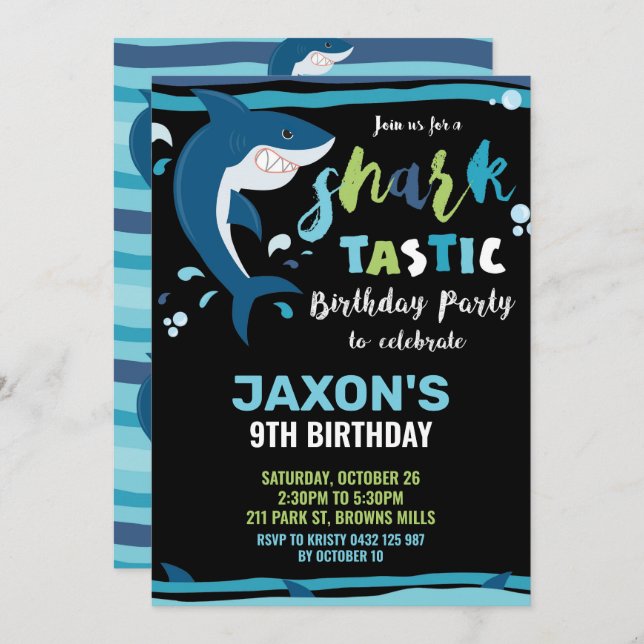 Shark-Tastic Birthday Party Shark Boys Pool Party Invitation (Front/Back)