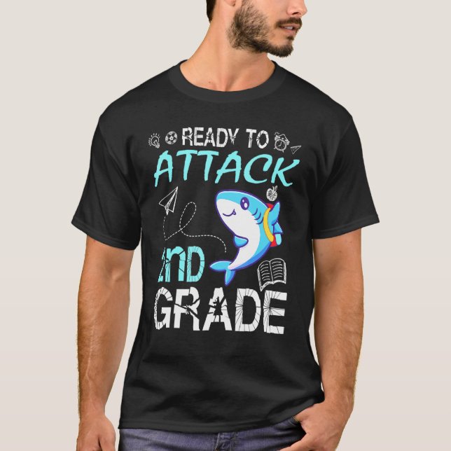 Shark Teacher Student Back School Ready To Attack  T-Shirt (Front)