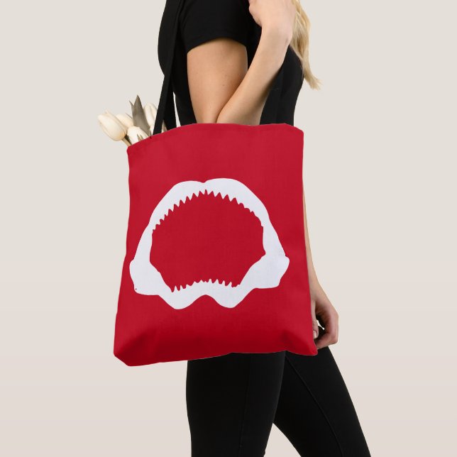 Shark Teeth Blood Red Tote Bag (Close Up)
