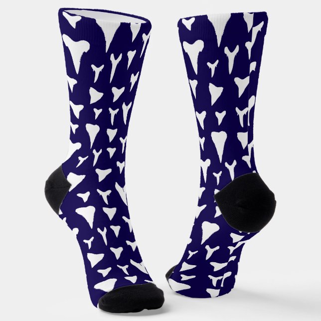 Shark Teeth Navy Blue and White Pattern Socks (Angled)