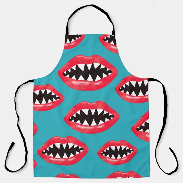 Shark Teeth Red Lips Pattern Apron (Front)