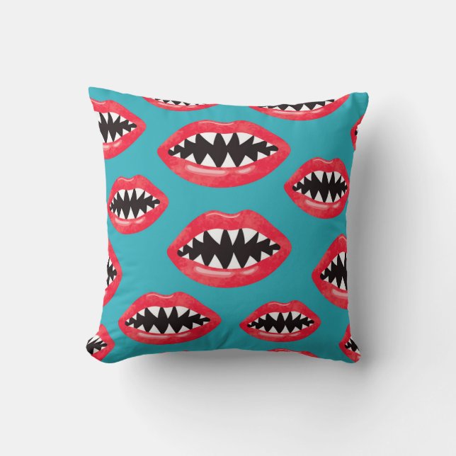Shark Teeth Red Lips Pattern Cushion (Front)