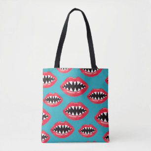 Shark Teeth Red Lips Pattern Tote Bag