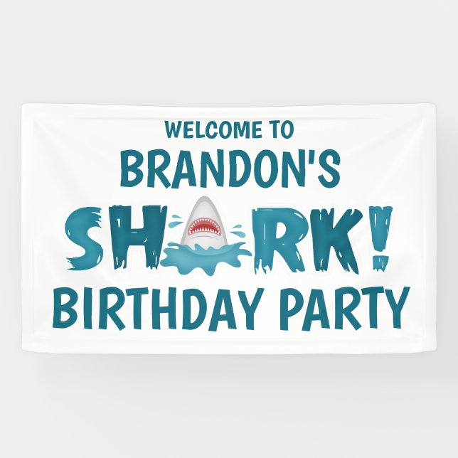  SHARK Theme Blue Teal Birthday Party Kid Banner (Horizontal)