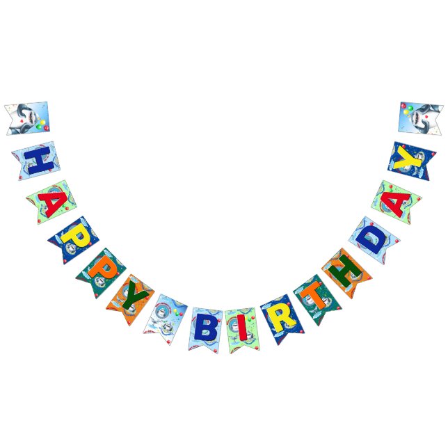 Shark Theme Kids Birthday Party Bunting Flags (All)