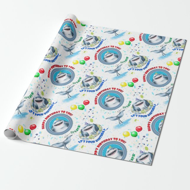 Shark Theme Kids Birthday Party Wrapping Paper (Unrolled)