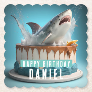 Shark themed Birthday Cake Paper Coaster