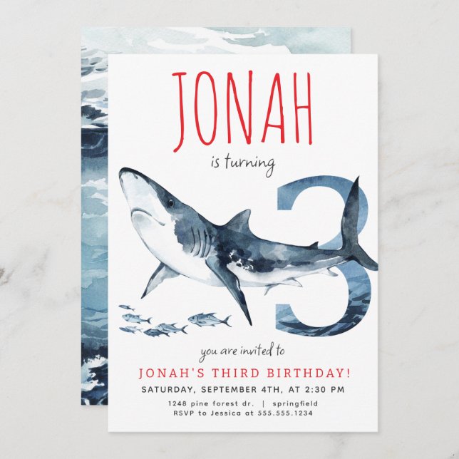 Shark Third Birthday Invitation (Front/Back)