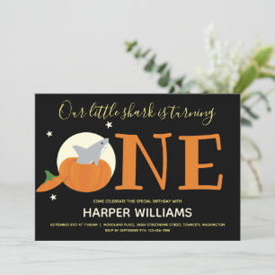 Shark Turning One Pumpkin Baby First Birthday Invitation