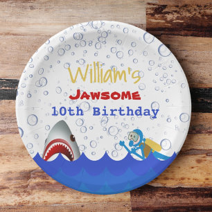 Shark under the sea 10th birthday party paper plate